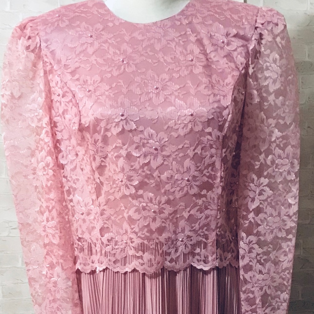 Boston Maid Mauve vintage dress lace 80’s sz. 10
